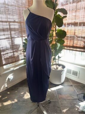 Lulus Navy Laws of attraction one shoulder midi